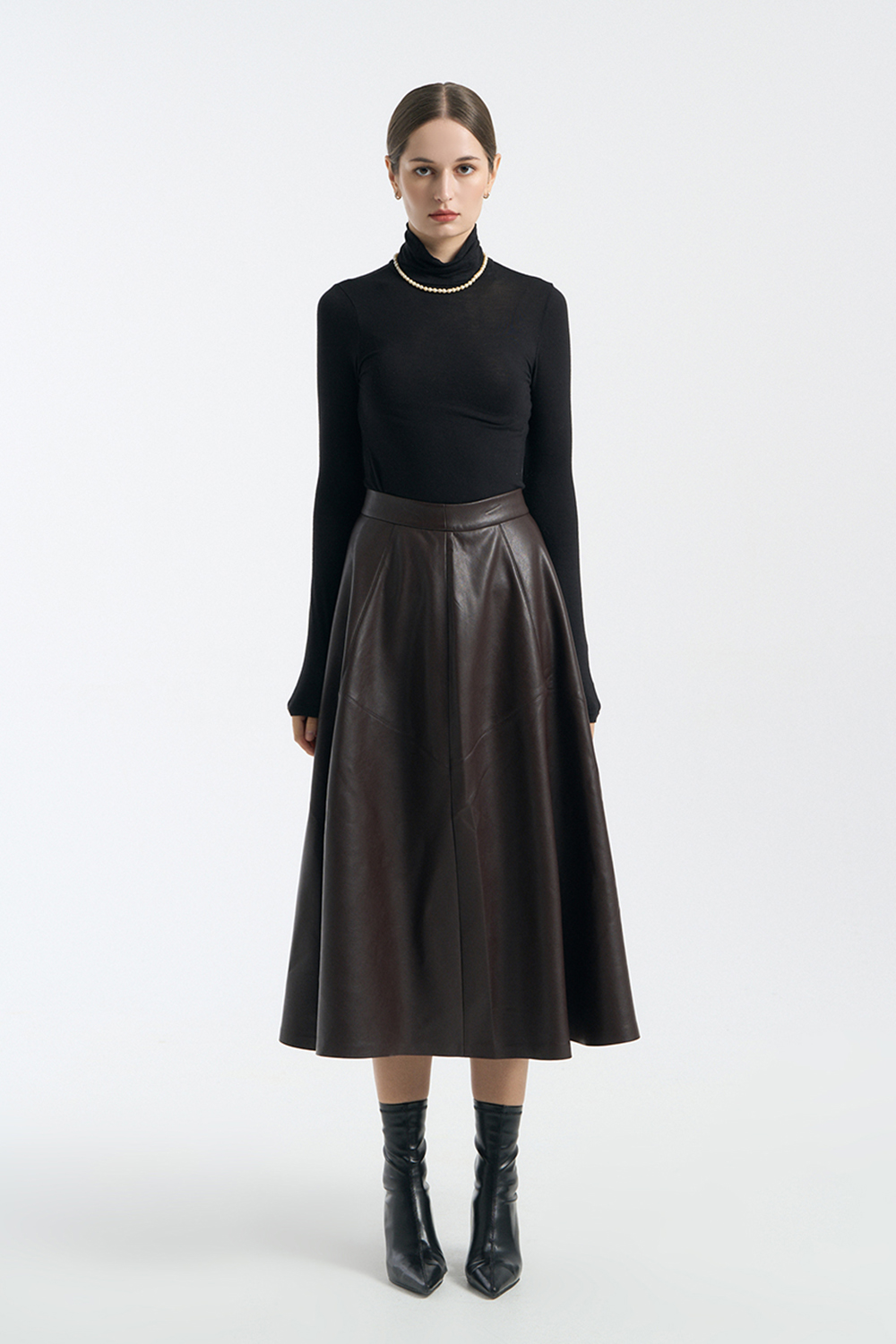 Leather Long Flare Skirt